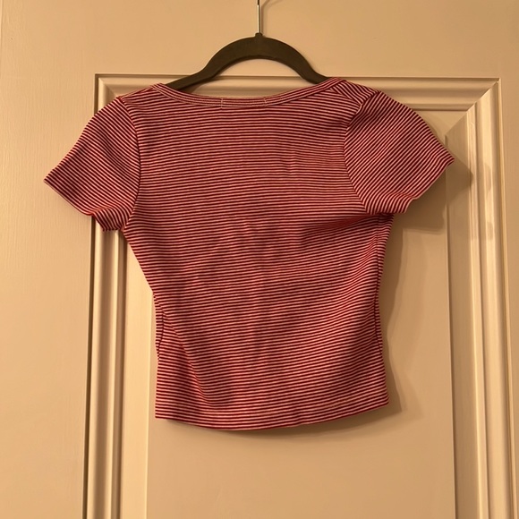 Brandy Melville red/white stripe button front tee - Picture 4 of 6